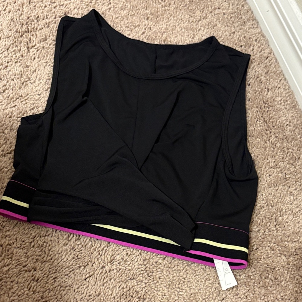 Fabletics Black Crop Tank with Pink Trim